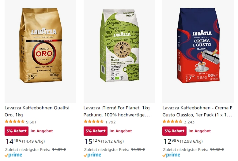 Amazon: Lavazza-Kaffee für wenige Tage mit Rabatt