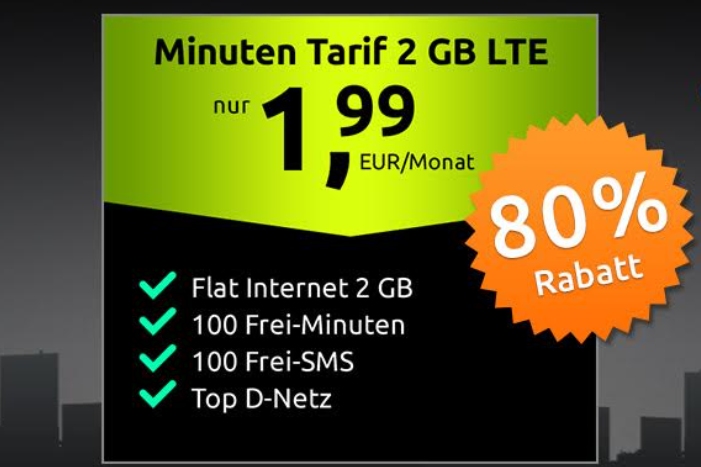 Vodafone-Netz: Zwei GByte LTE-Daten für 1,99 Euro im Monat