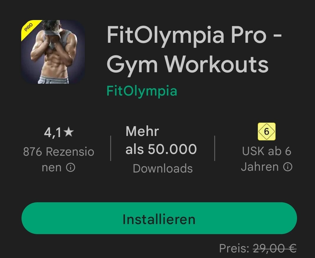 Gratis: App "FitOlympia Pro" via Google Play zum Nulltarif