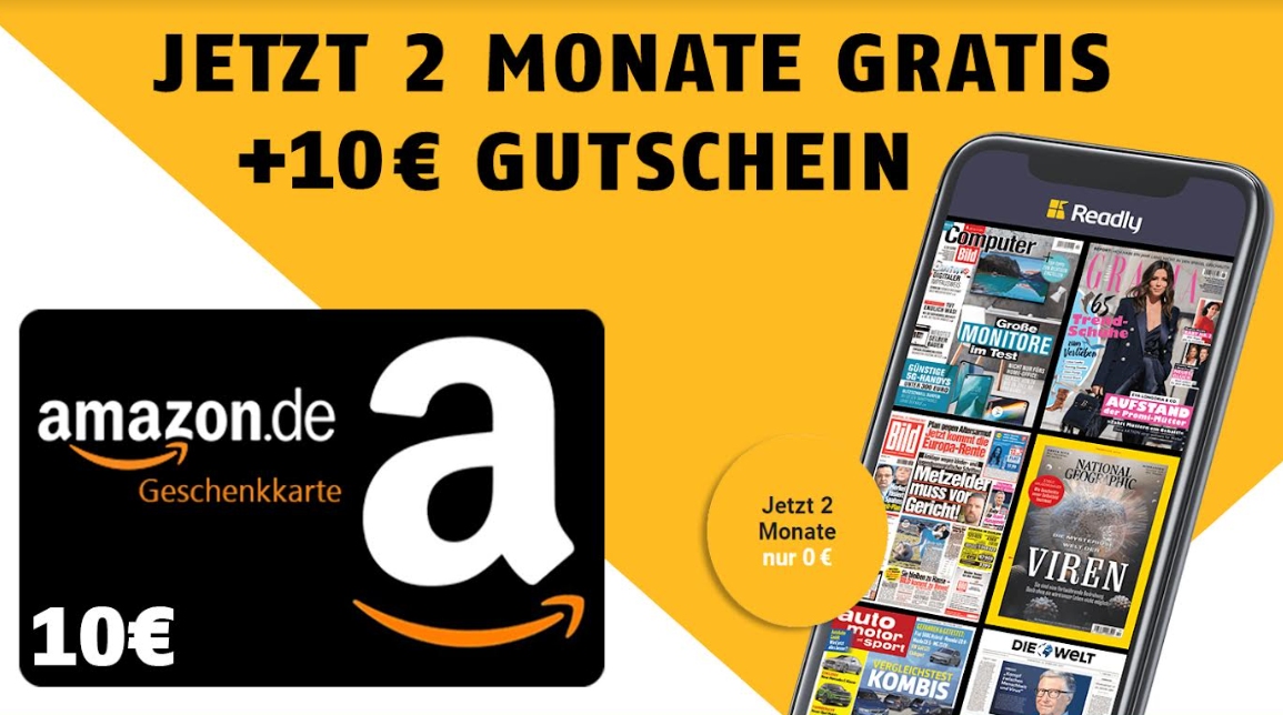 Gratis: Amazon-Gutschein über 10 Euro zum kostenlosen Readly-Test