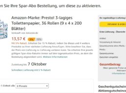 Amazon: WC-Papier im Sparabo günstiger als beim Discounter