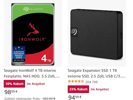 Amazon: Externe Seagate-SSD mit einem TByte für 94,99 Euro