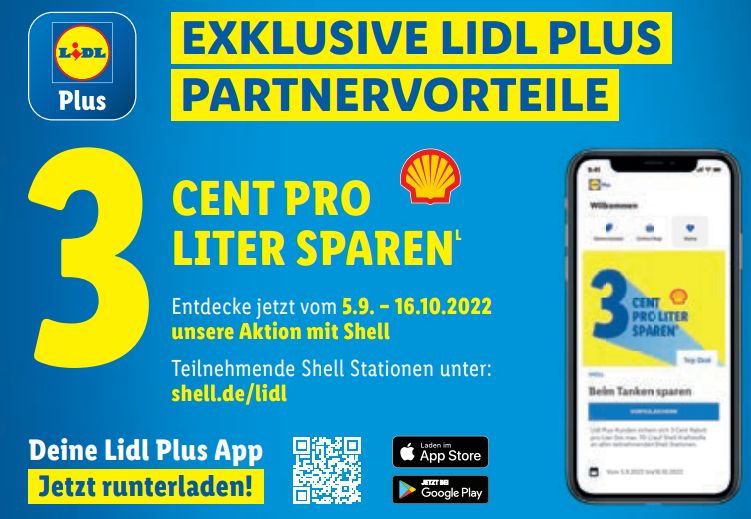 Lidl Plus: 3 Cent Tankrabatt pro Liter bei Shell