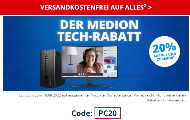 Medion: Gratis-Versand und 20 Prozent Technik-Rabatt