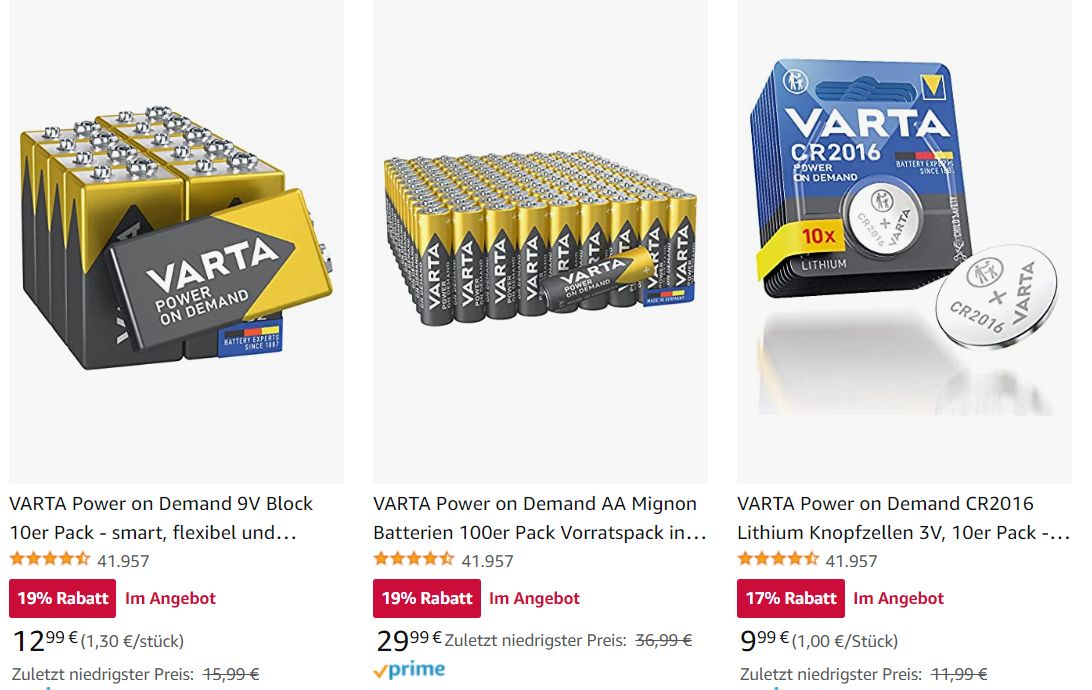 Varta: Sale bei Amazon mit Batterien zu Schnäppchenpreisen