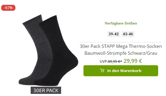 Outlet46: 30er-Pack Thermosocken für 29,99 Euro frei Haus