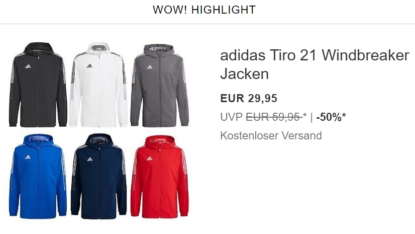 Adidas: Windbreaker-Jacken via Ebay für 29,95 Euro frei Haus