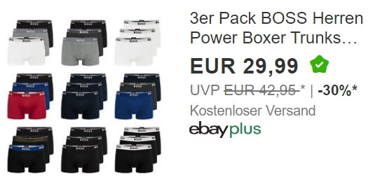 Boss: Dreierpack Boxershorts für 29,99 Euro frei Haus