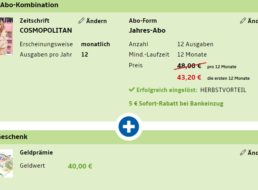 Knaller: Jahresabo Cosmopolitan für 38,20 Euro mit 40 Euro Barprämie