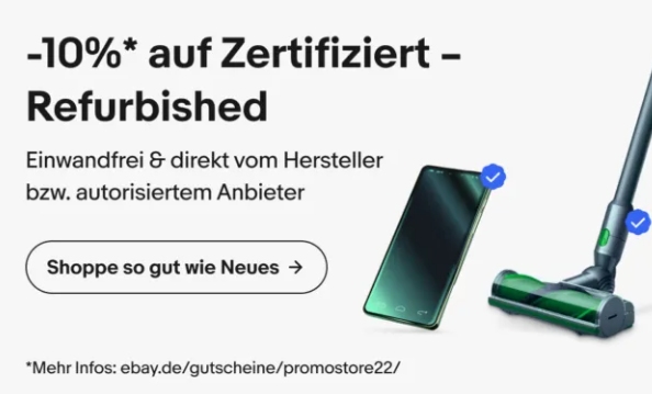 Ebay: Zertifizierte B-Ware nochmals zehn Prozent günstiger