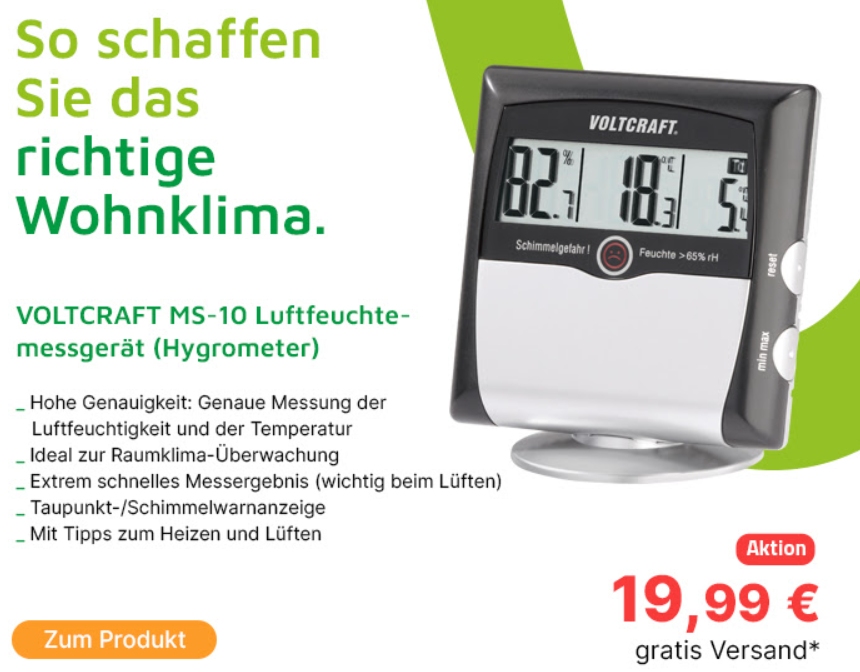 Völkner: Luftfeuchtemessgerät für 19,99 Euro frei Haus –