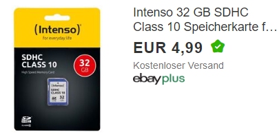 Ebay: Intenso SDHC mit 32 GByte für 4,99 Euro frei Haus