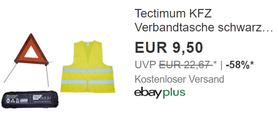 Ebay: Set aus Verbandtasche, Warndreieck und Warnweste für 9,50 Euro