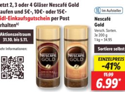 Lidl: Nescafé Gold mit Gutschein-Cashback