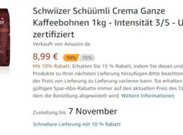 Amazon: „Schwiizer Schüümli Crema“ zum Kilopreis von 8,49 Euro