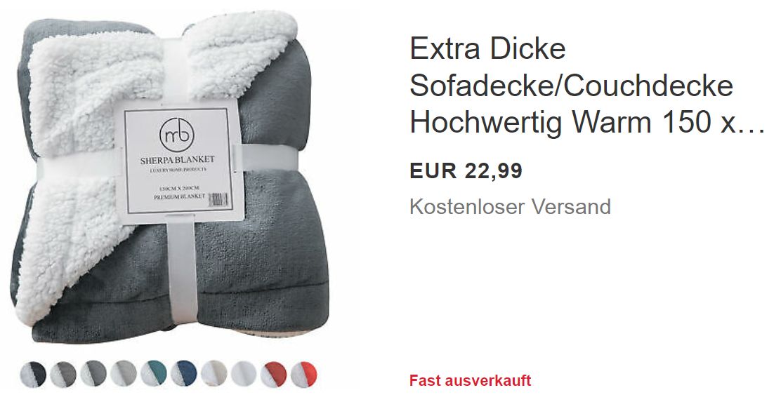 Ebay: Warme Sofadecke mit Gutschein für 19,54 Euro