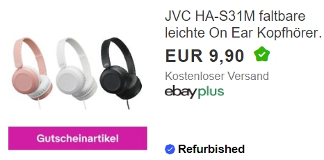 Ebay: On-Ear-Kopfhörer von JVC als B-Ware für 8,91 Euro frei Haus