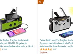 Amazon: Kurbelradio mit Solarmodul und Powerbankfunktion für 29,99 Euro