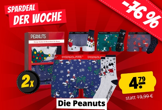 Sportspar: Doppelpack Peanuts-Boxershorts & Socken für 4,79 Euro