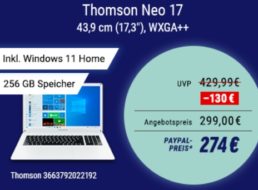 NBB: 17-Zoll-Notebook mit 256 GByte SSD für 274 Euro