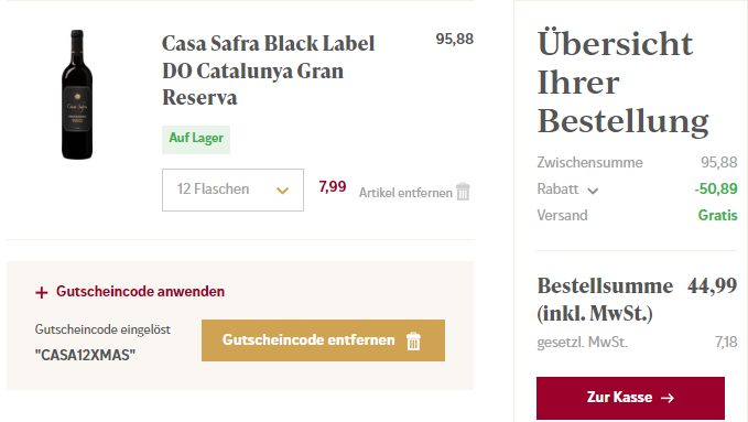 Weinboerse: 12er-Paket "Casa Safra" aus 2015 für 44,99 Euro frei Haus