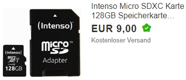 Ebay: Intenso SDXC mit 128 GByte für 9 Euro frei Haus