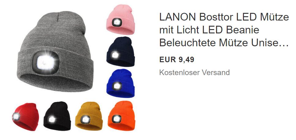 Ebay: LED-Mütze von Lanon für 9,49 Euro frei Haus