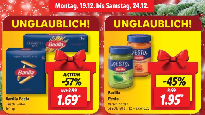 Lidl: Barilla-Nudeln zum Kilopreis von 1,69 Euro