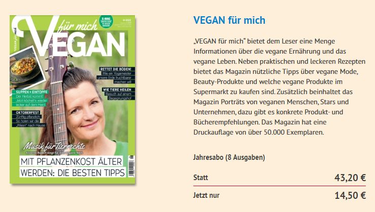 "Vegan für mich": Jahresabo für 14,50 statt 43,20 Euro