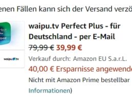 Waipu.tv: Guthabenkarten via Amazon mit 50 Prozent Rabatt