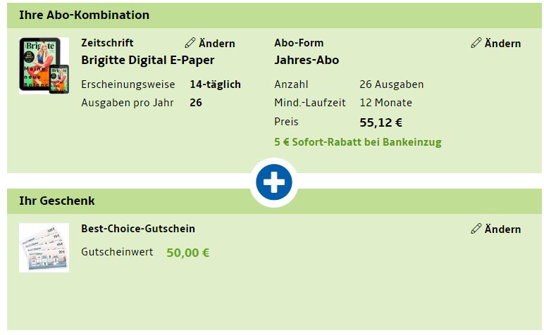 Brigitte: Digitales Jahresabo für 50,12 mit Gutschein über 50 Euro