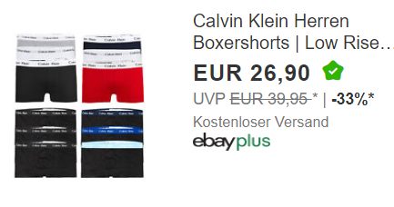 Calvin Klein: Boxershorts im Dreierpack für 26,90 Euro