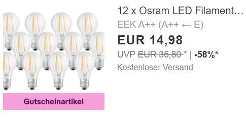 Ebay: 12er-Pack LED-Leuchtmittel von Osram für 13,48 Euro