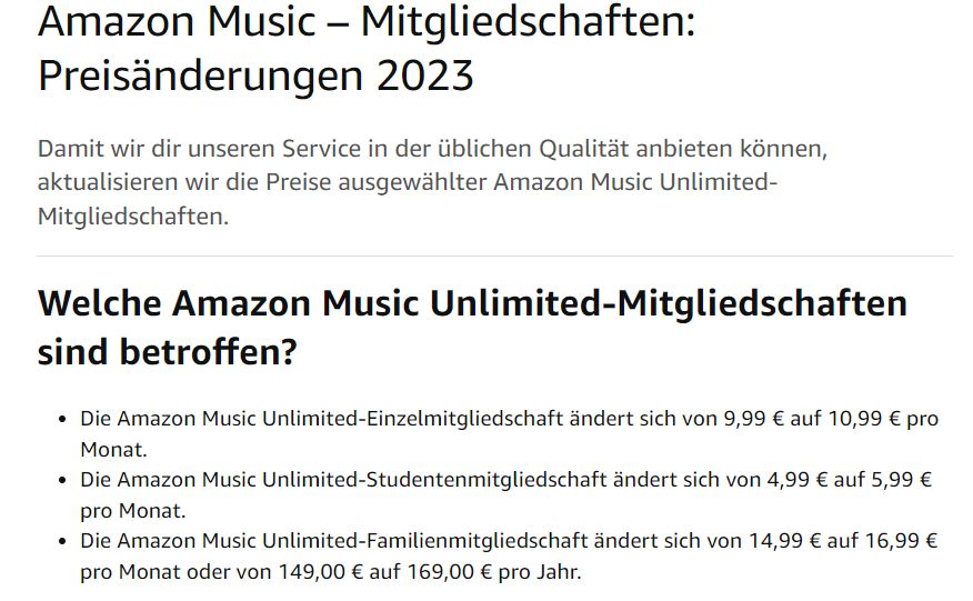 Amazon: Music Unlimited ist ab sofort teurer