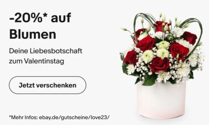 Ebay: 20 Prozent Rabatt auf Blumen zum Valentinstag