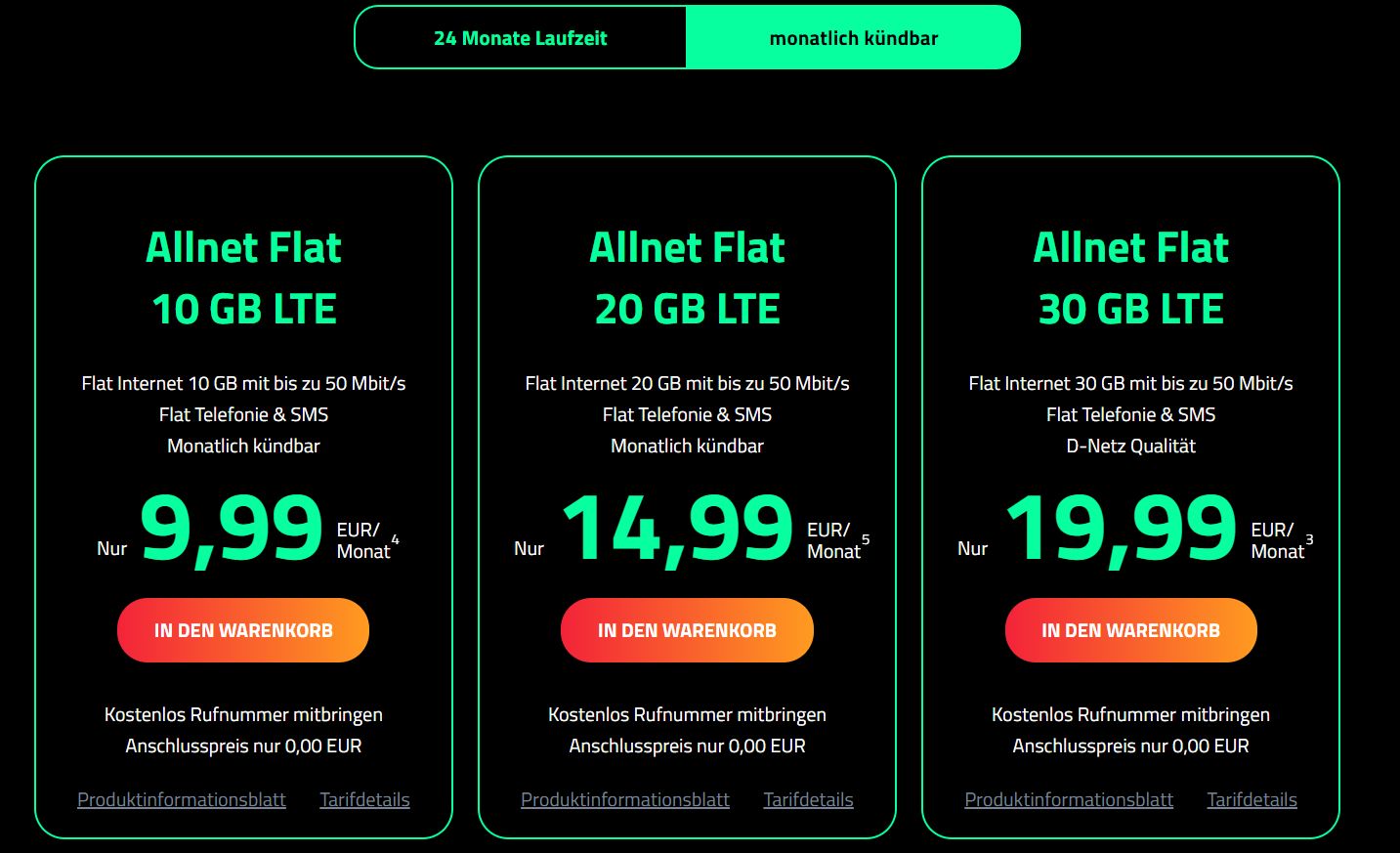 Dr. SIM: LTE-Tarife ohne Anschlussgebühr mit monatlicher Kündbarkeit