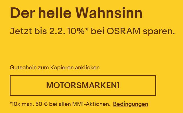 Ebay: Osram-Rabatt von zehn Prozent auf KfZ-Lampen und Starter