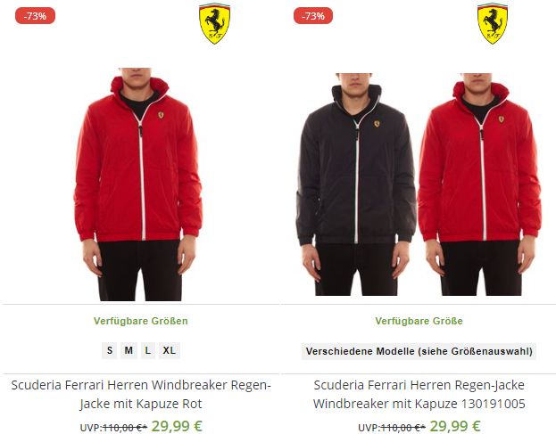 Outlet46: Regenjacken von "Scuderia Ferrari" für 29,99 Euro frei Haus