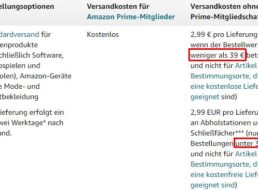 Amazon: Mindestbestellwert für Gratis-Versand steigt auf 39 Euro