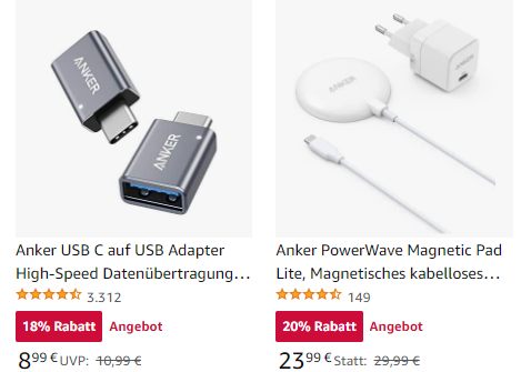 Anker: Sale bei Amazon mit PC-Zubehör ab 8,99 Euro