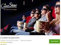 Groupon: Cinestar-Kinotickets im Sechserpack für 39,60 Euro