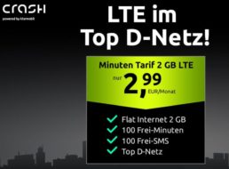 Crash-Deal: 2 GByte LTE-Daten und 100 Freiminuten für 2,99 Euro