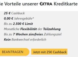 Knaller: Gebührenfreie „Extra Kreditkarte“ mit 25 Euro Cashback
