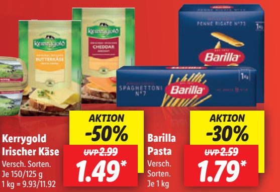Lidl: Barilla-Pasta für 1,79 Euro pro Kilogramm