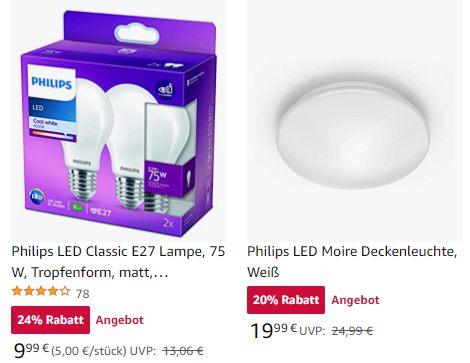 Amazon: Beleuchtungsprodukte von Philips Lighting mit Rabatt