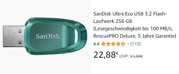 Amazon: "Sandisk Ultra Eco" mit 5-Jahres-Garantie für 22,88 Euro