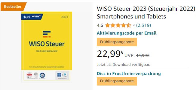 Wiso Steuer 2023: Software zum Bestpreis von 22,99 Euro