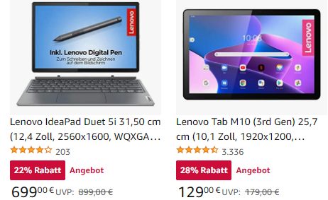 Amazon: Lenovo-Tablets und -Notebooks ab 129 Euro