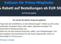 Amazon: Prime-Rabatt von 15 Prozent auf Vorratsartikel