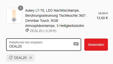 Aukey: Nachttischlampe mit Touch-Steuerung für 18,59 Euro frei Haus